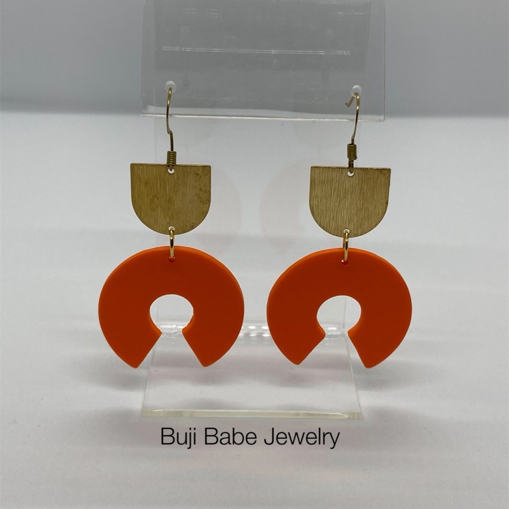 Handmade Polymer Clay and Raw Brass Earrings - Picture 2 of 2